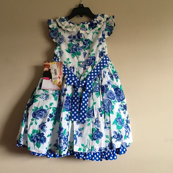 Nannette Girl Blue/White Floral Poly/Cotton Petticoat Flatter Sleeve Dress sz 5. - Picture 5 of 5